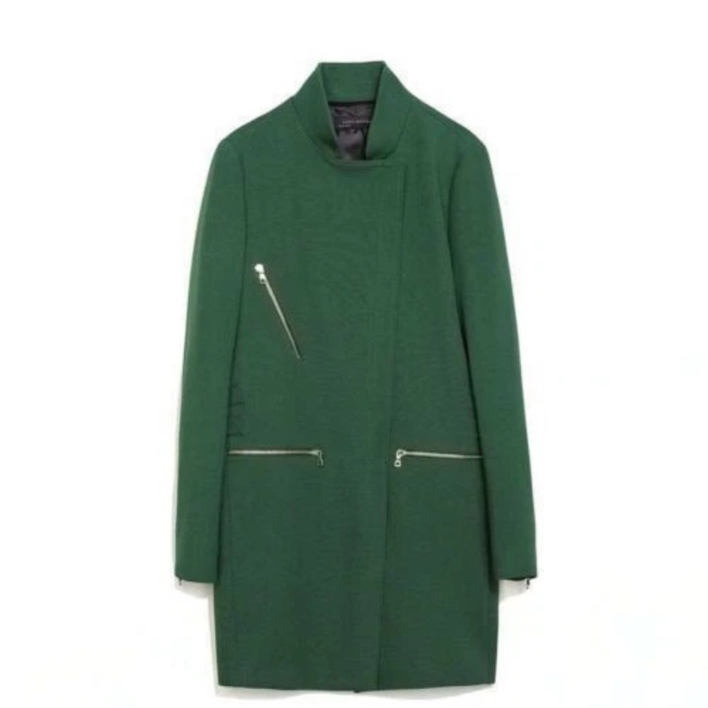 ZARA WOMAN Forest Green Structured Minimalist Coat Zip Detail XS